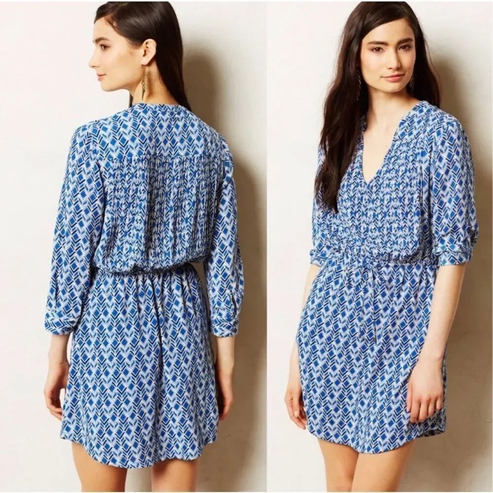 Anthropologie Maeve Gallen Dress Geometric size Small Pleated work casual vacati